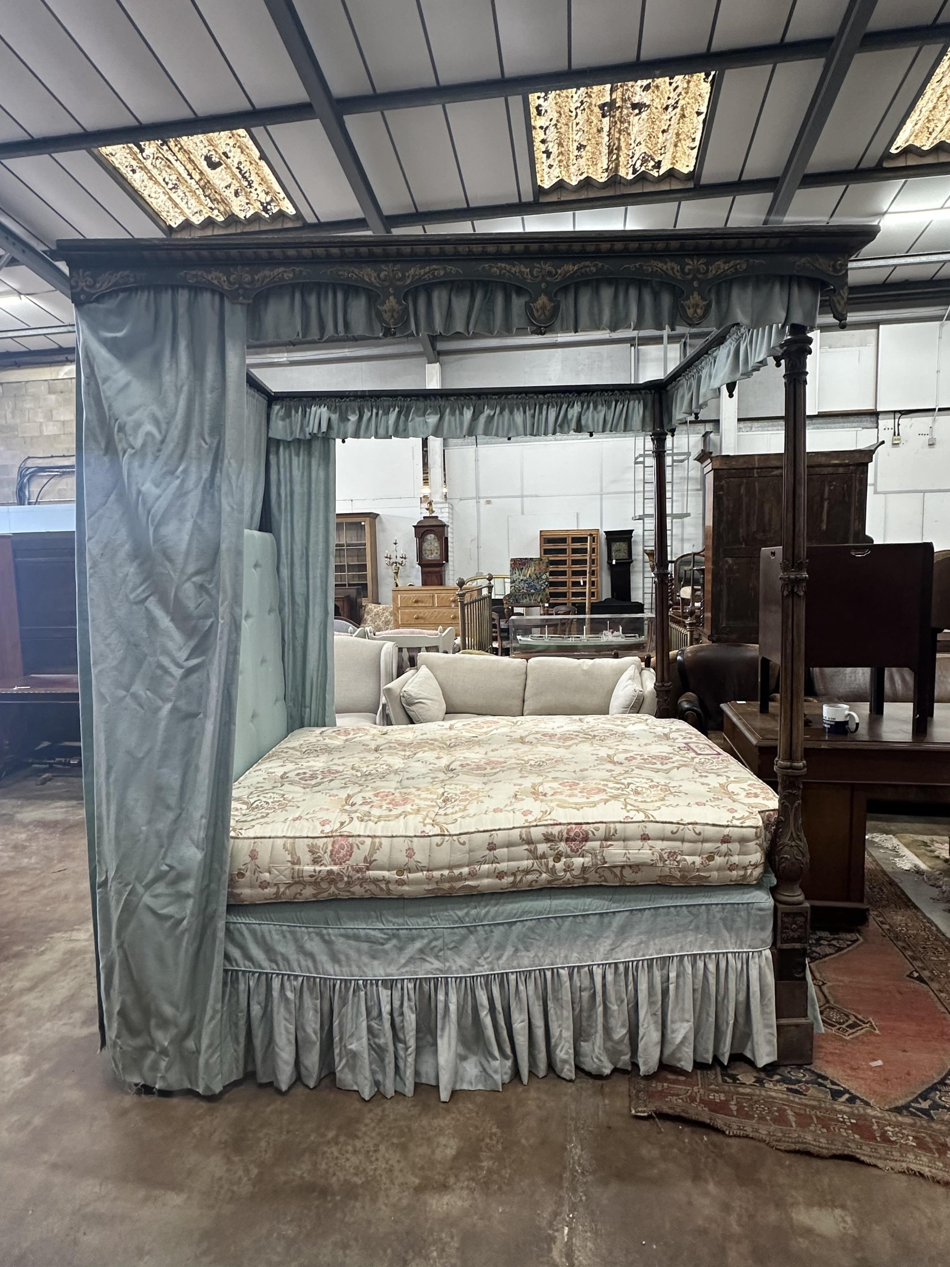 A George III and later mahogany four poster bed, width 140cm, length 200cm, height 232cm. Condition - fair